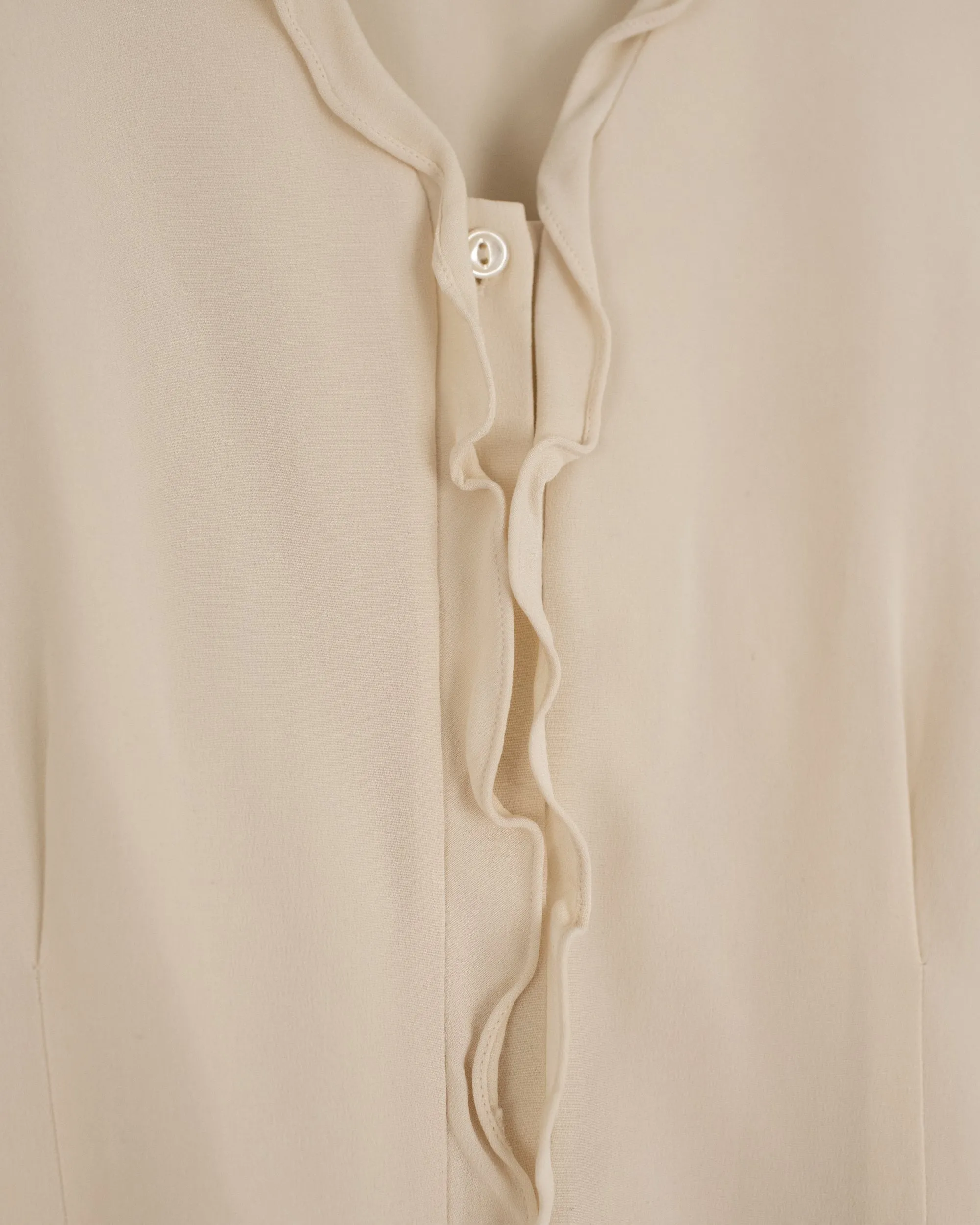 Vintage Creme Silk Ruffle Blouse (S)