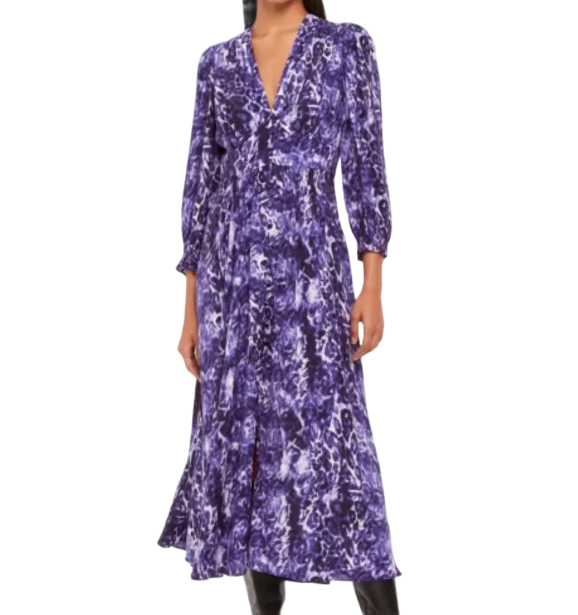 Whistles Purple Animal-print Long-sleeve Woven Midi Dress UK 12