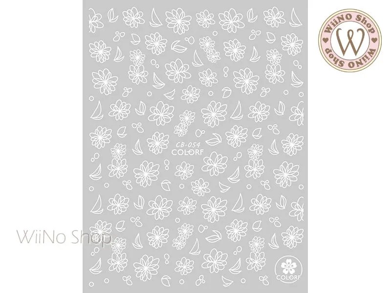 White Drawing Flower Adhesive Nail Art Sticker - 1 pc (CB-054W)