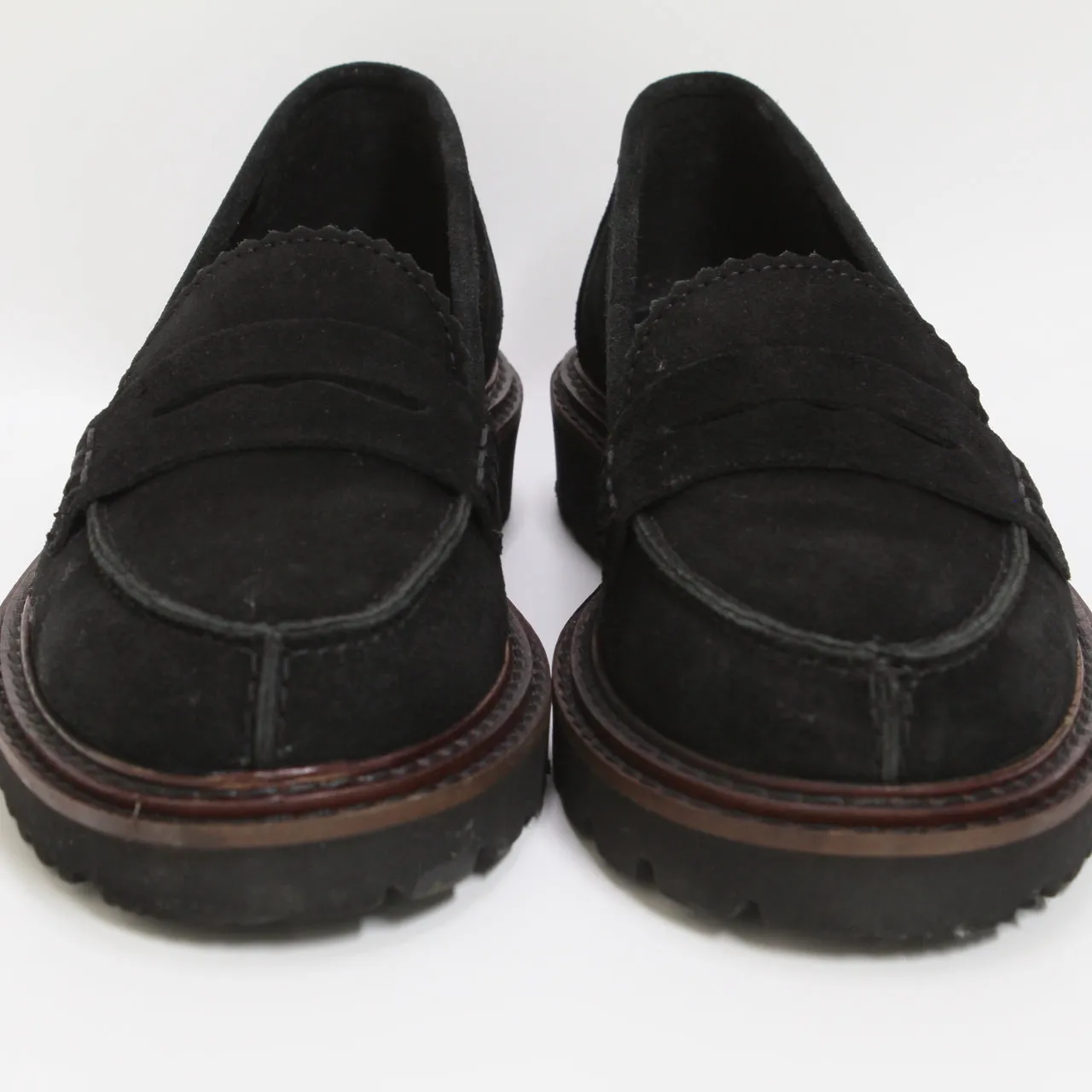 Womens Office Fair Enough Chunky Sole Penny Loafers Black Suede